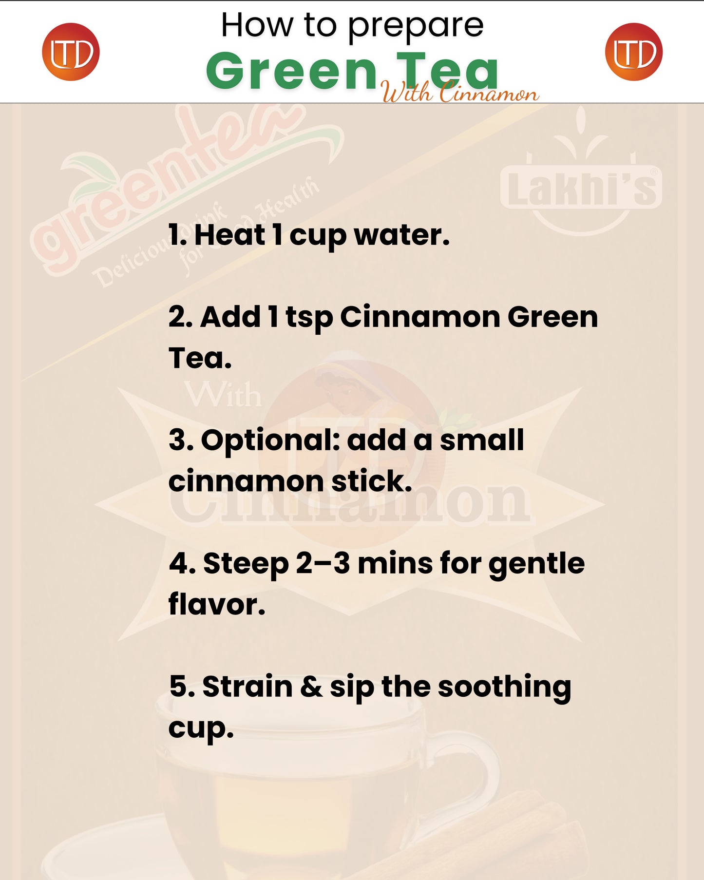 Lakhi's Green Tea with Cinnamon | Lucky Tea Depot