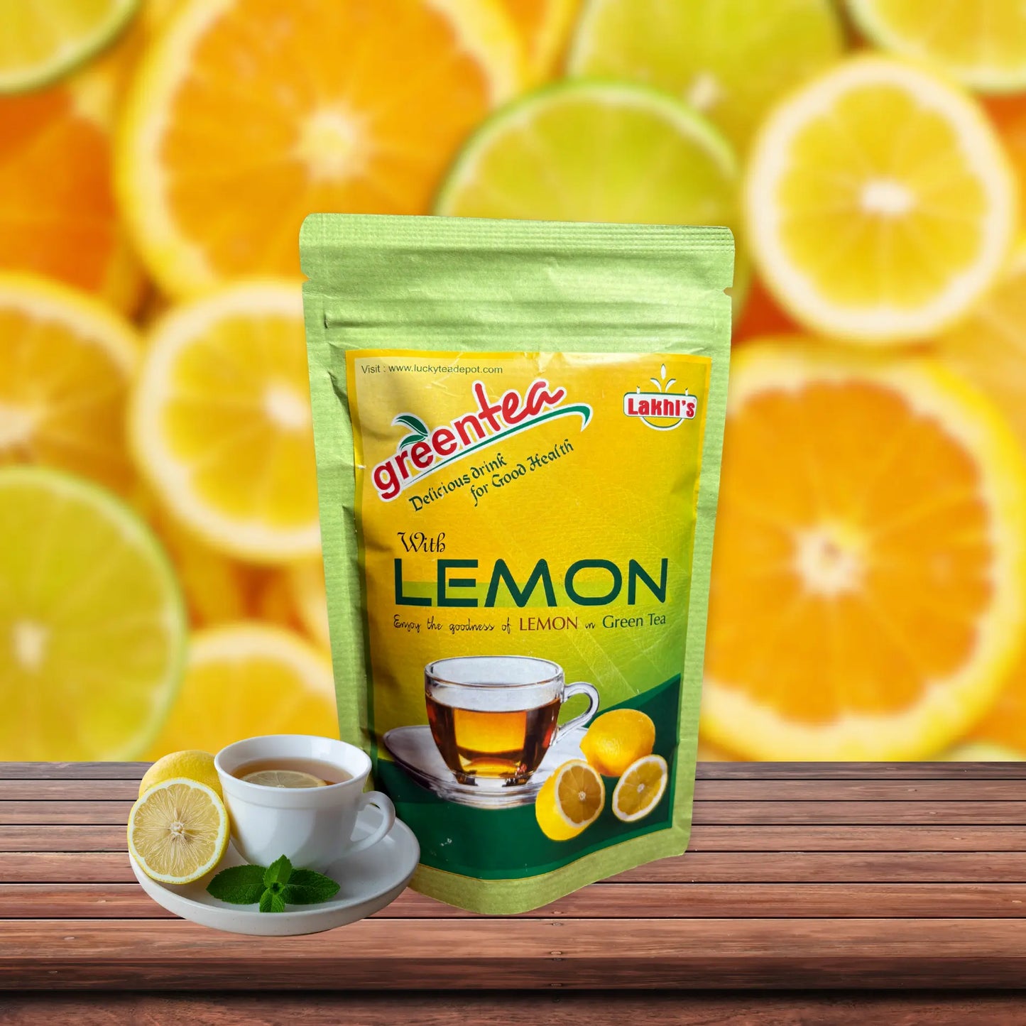 Lakhi's Green Tea with Lemon — Natural Lemon Extract & Super Fine Grade Green Tea
