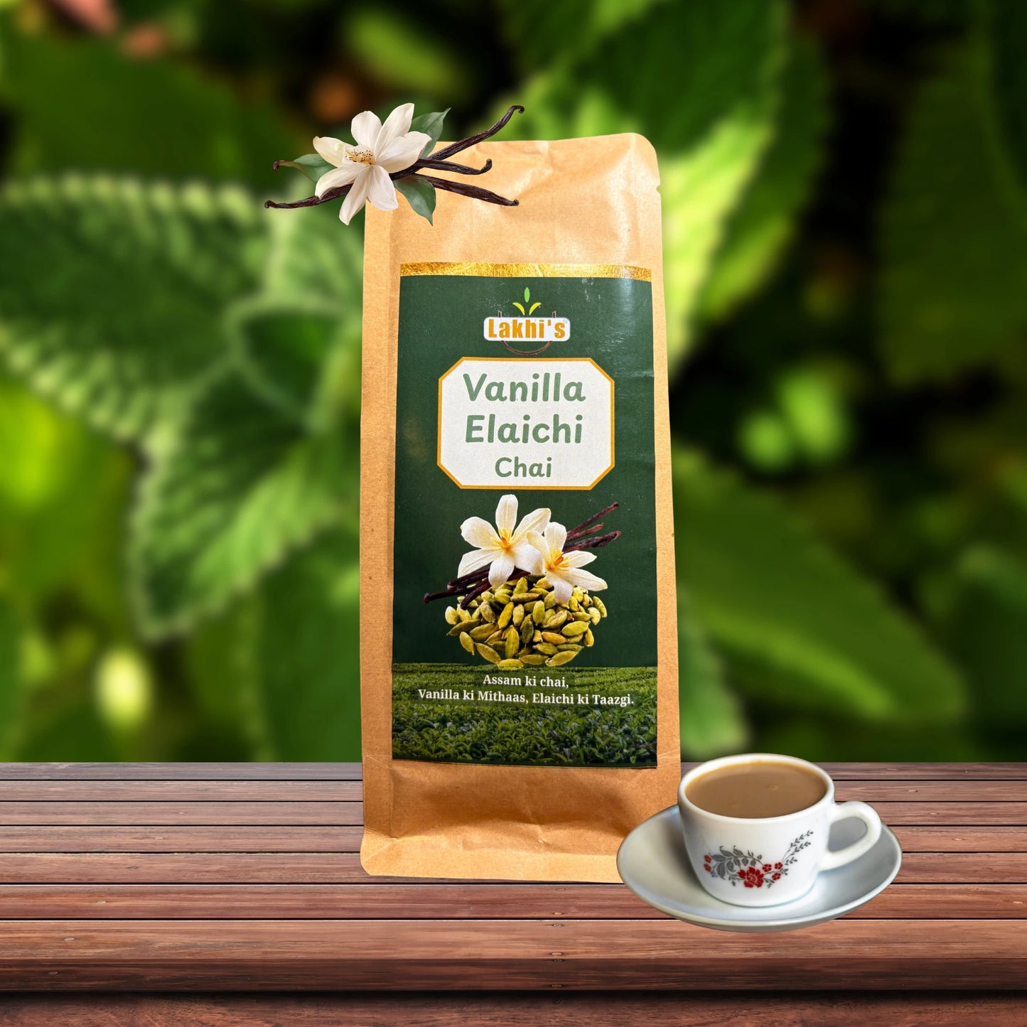 Lakhi's Vanilla Elaichi Chai — Natural Vanilla Flavour & House-Ground Cardamom in Premium Assam CTC Tea